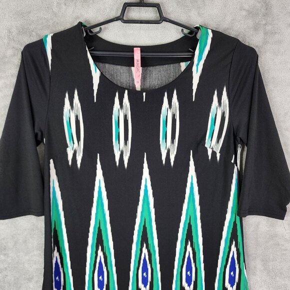 Womens Multicolor Magic Shift Dress Midi 3/4 Sleeve Round Neck Size 1X - Picture 3 of 9